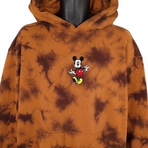 Mickey Mouse Sweatshirt Hoodie Mens Size XL Brown Disney Tie Dye H&M RELAXED